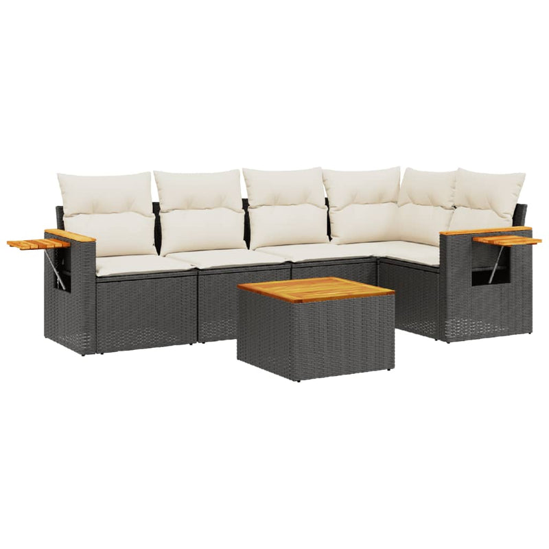 vidaXL 6 Piece Garden Sofa Set with Cushions Black Poly Rattan