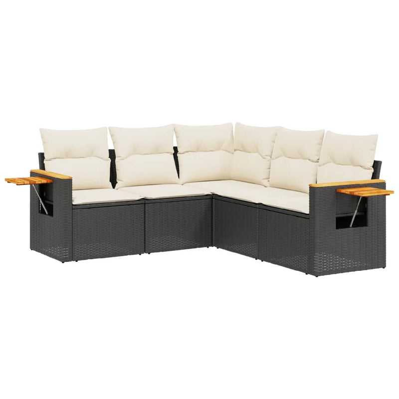 vidaXL 5 Piece Garden Sofa Set with Cushions Black Poly Rattan