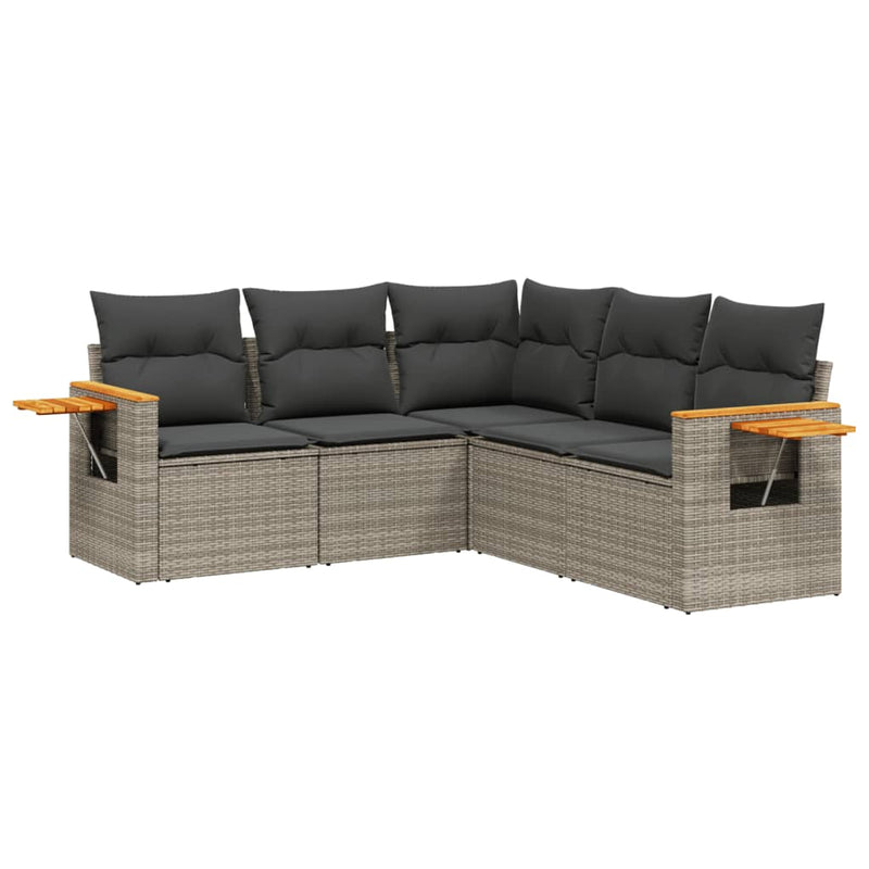 vidaXL 5 Piece Garden Sofa Set with Cushions Grey Poly Rattan