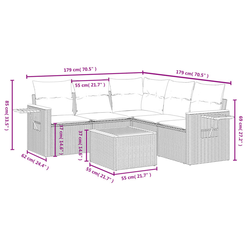 vidaXL 6 Piece Garden Sofa Set with Cushions Black Poly Rattan