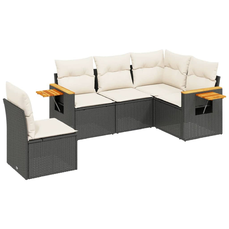 vidaXL 5 Piece Garden Sofa Set with Cushions Black Poly Rattan
