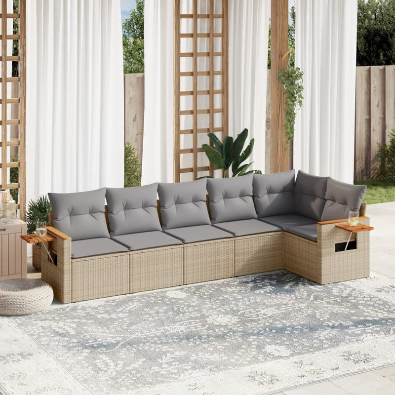 6 Piece Garden Sofa Set with Cushions Beige Poly Rattan