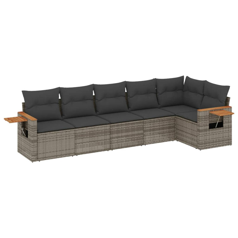 vidaXL 6 Piece Garden Sofa Set with Cushions Grey Poly Rattan