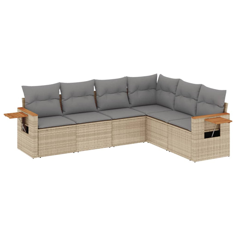 vidaXL 6 Piece Garden Sofa Set with Cushions Beige Poly Rattan