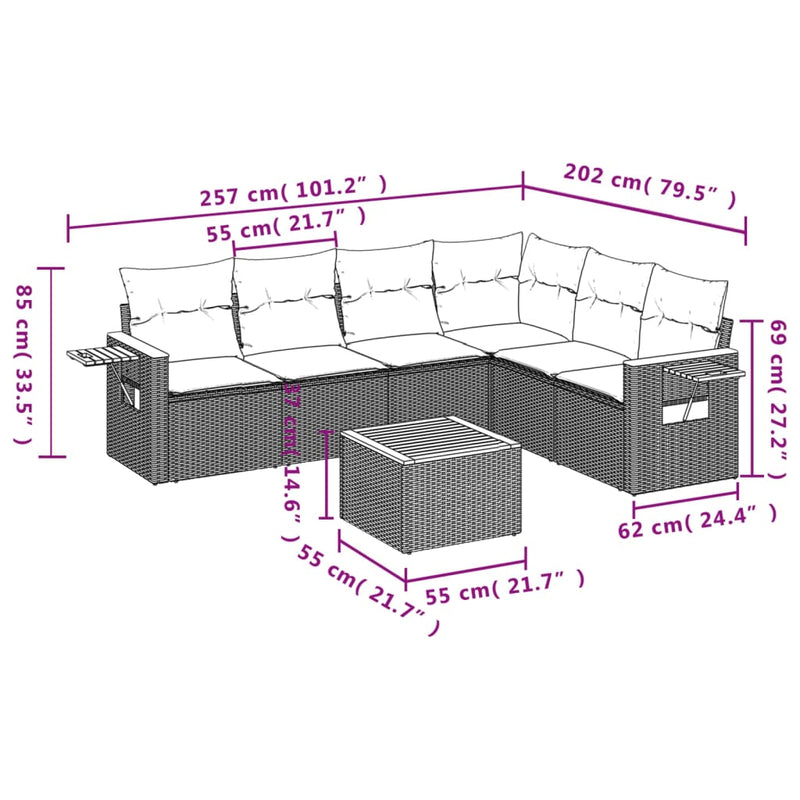vidaXL 7 Piece Garden Sofa Set with Cushions Grey Poly Rattan