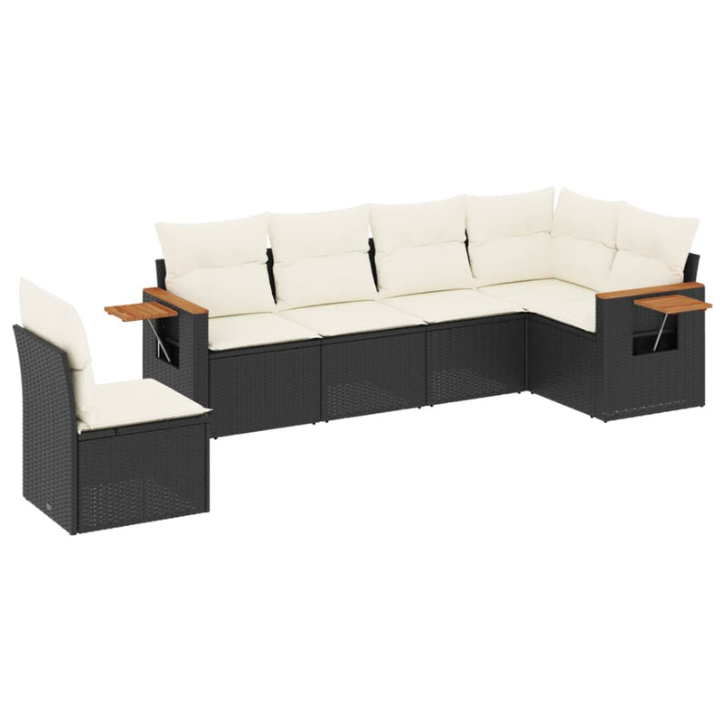 vidaXL 6 Piece Garden Sofa Set with Cushions Black Poly Rattan