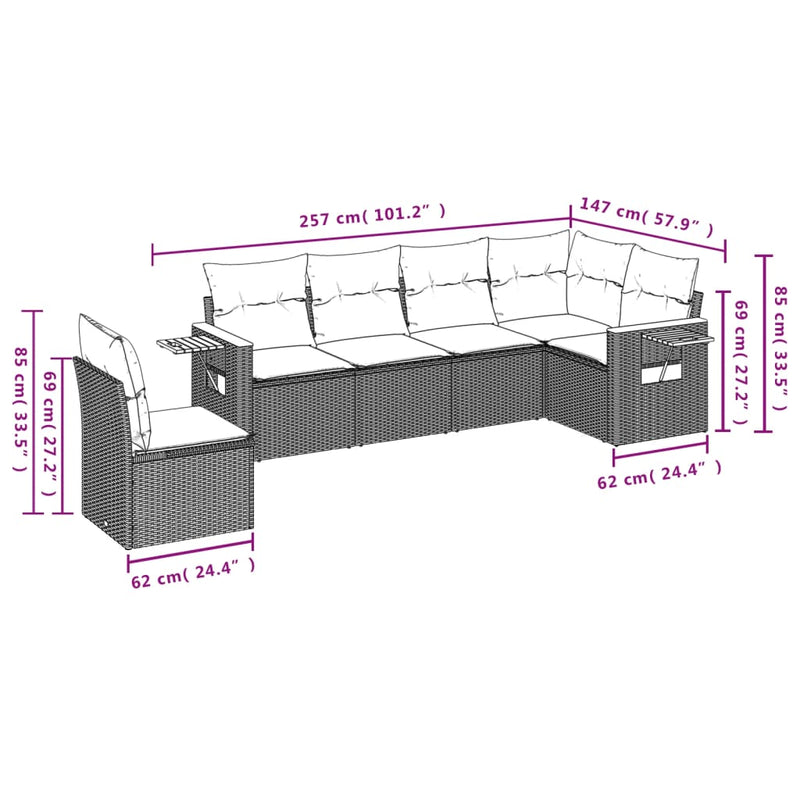 vidaXL 6 Piece Garden Sofa Set with Cushions Black Poly Rattan