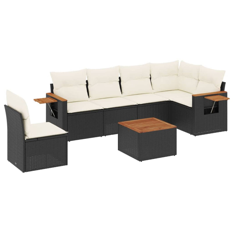 vidaXL 7 Piece Garden Sofa Set with Cushions Black Poly Rattan