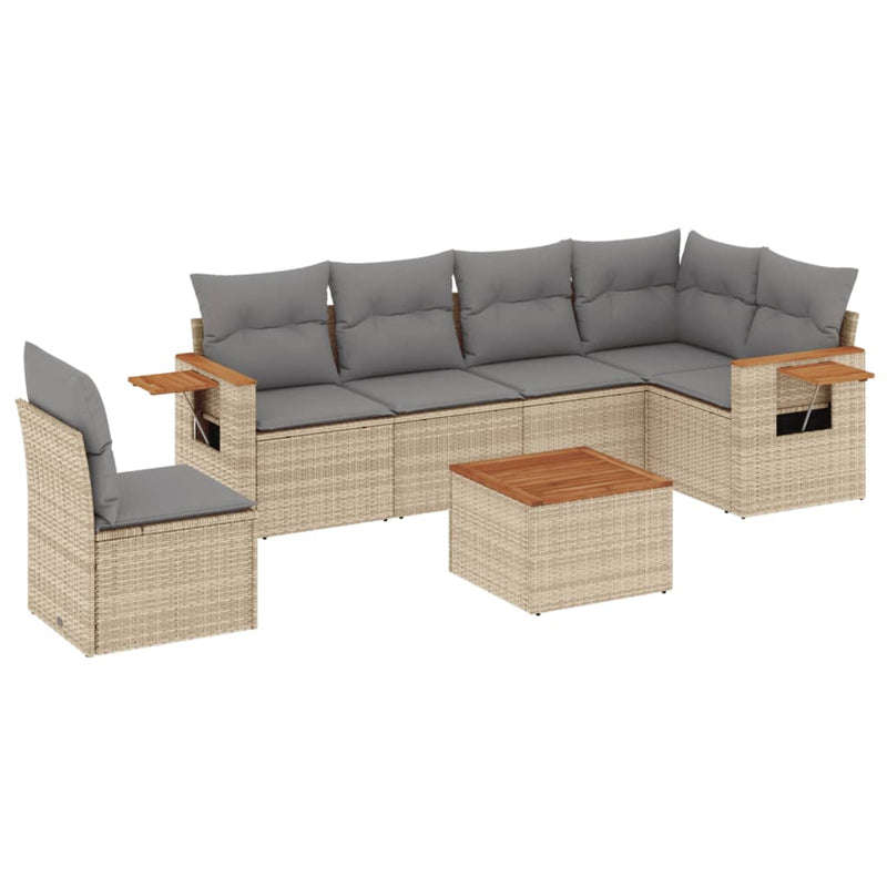 vidaXL 7 Piece Garden Sofa Set with Cushions Beige Poly Rattan