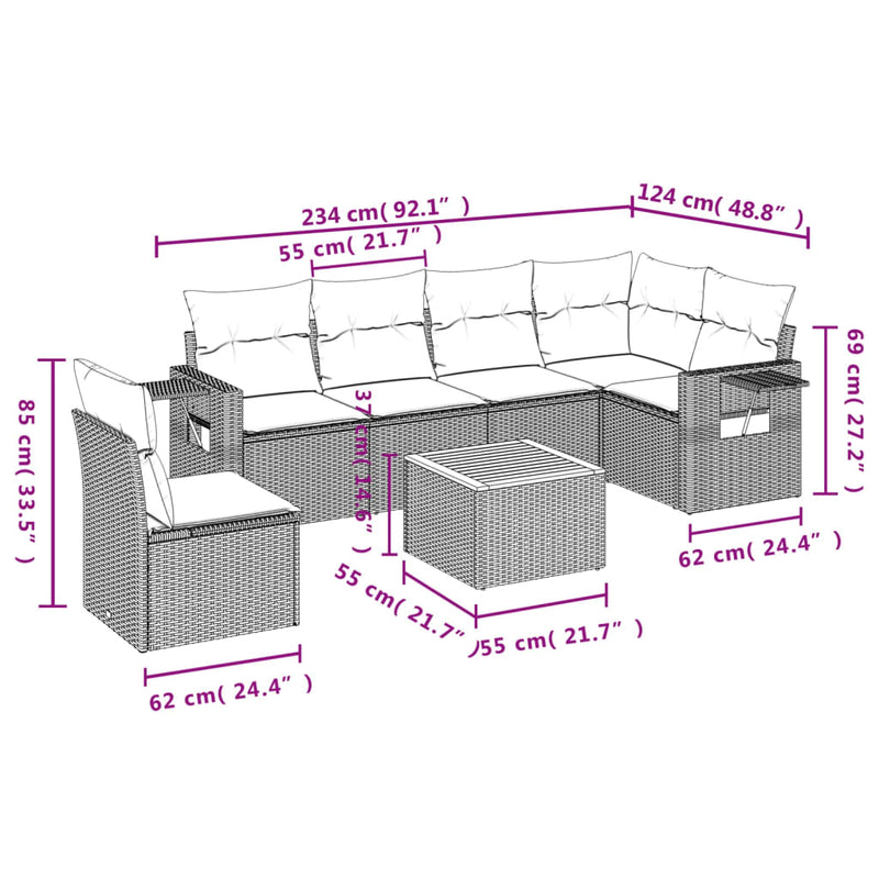 vidaXL 7 Piece Garden Sofa Set with Cushions Grey Poly Rattan
