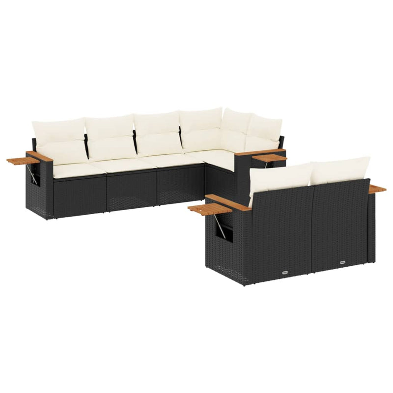 vidaXL 7 Piece Garden Sofa Set with Cushions Black Poly Rattan