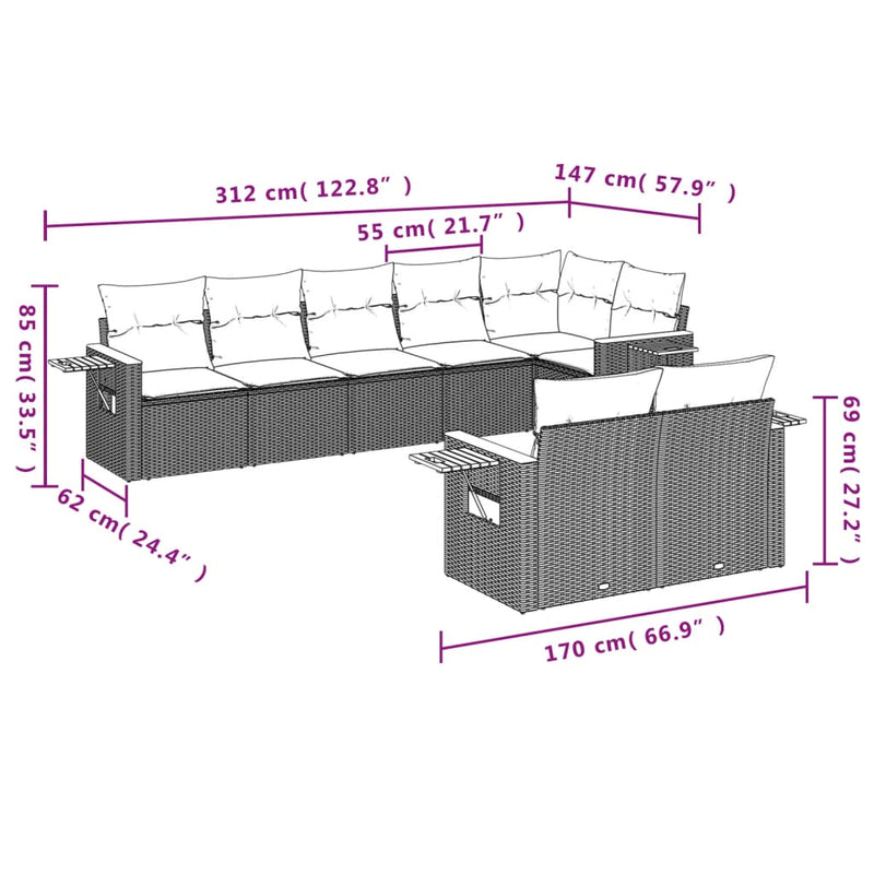vidaXL 8 Piece Garden Sofa Set with Cushions Black Poly Rattan