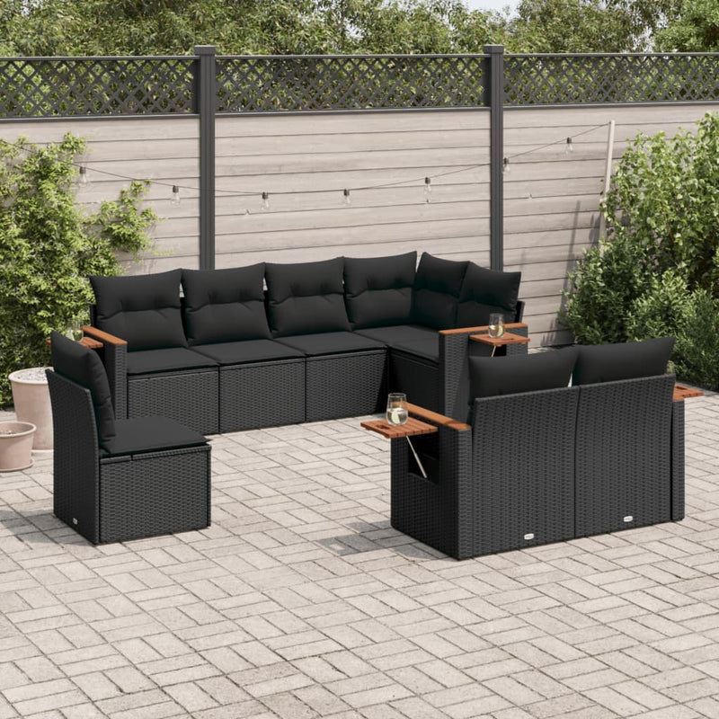 vidaXL 8 Piece Garden Sofa Set with Cushions Black Poly Rattan