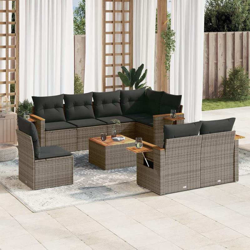 9 Piece Garden Sofa Set with Cushions Grey Poly Rattan