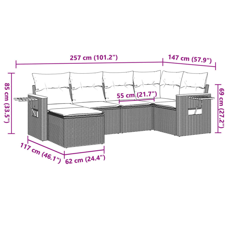 vidaXL 6 Piece Garden Sofa Set with Cushions Black Poly Rattan