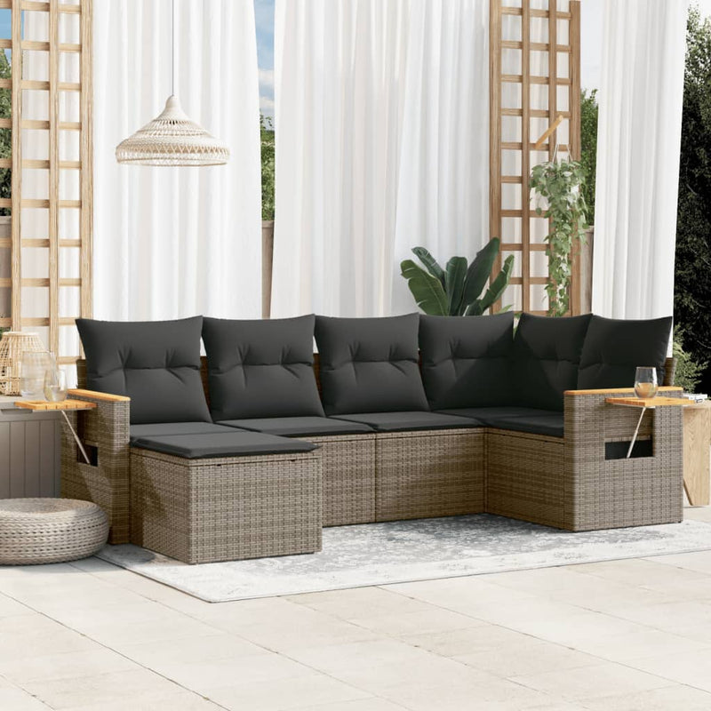 vidaXL 6 Piece Garden Sofa Set with Cushions Grey Poly Rattan