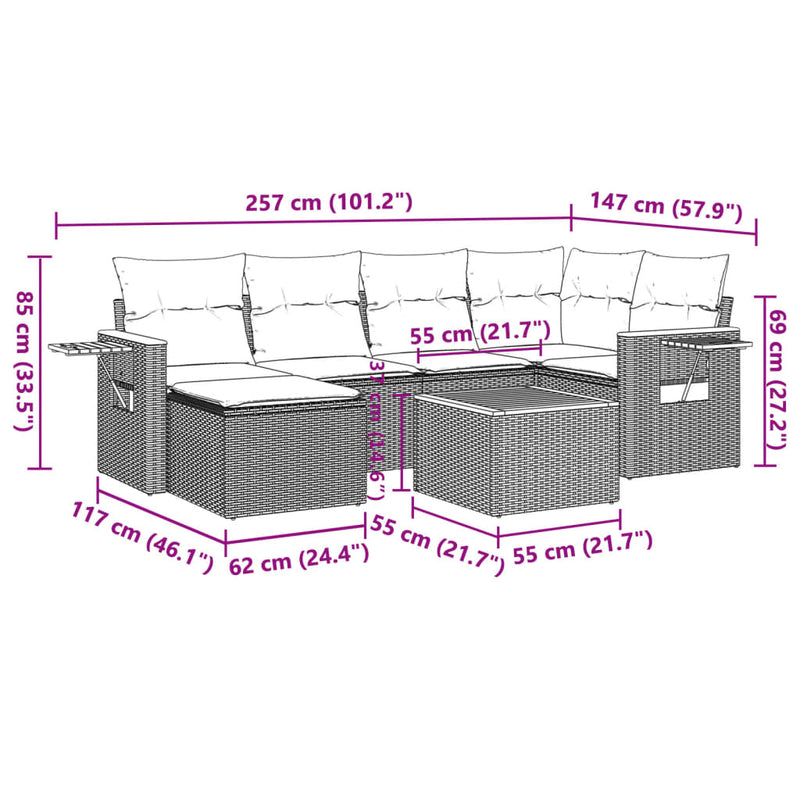 vidaXL 7 Piece Garden Sofa Set with Cushions Black Poly Rattan