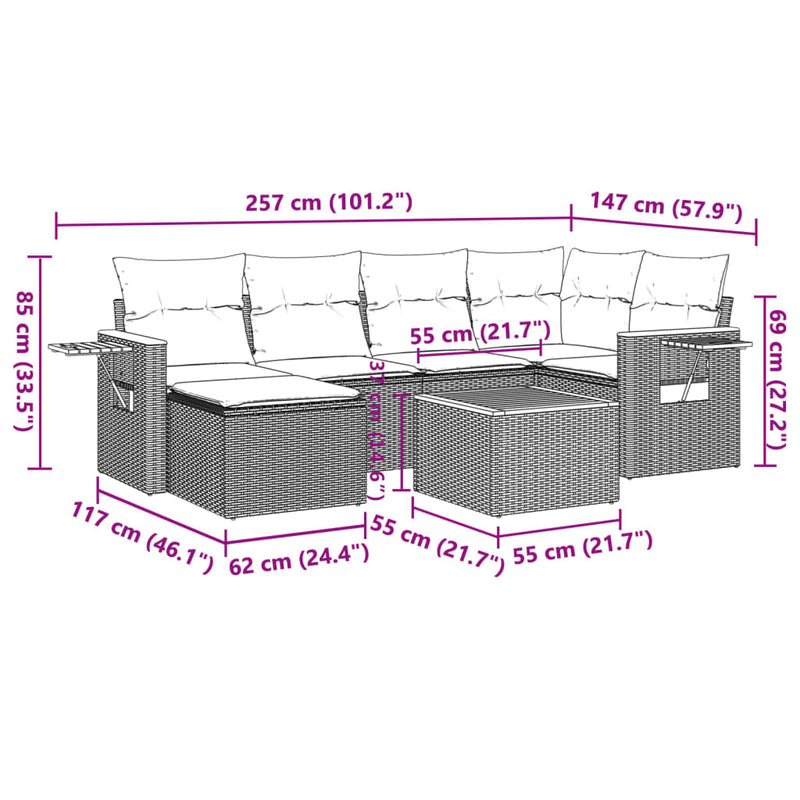 vidaXL 7 Piece Garden Sofa Set with Cushions Grey Poly Rattan