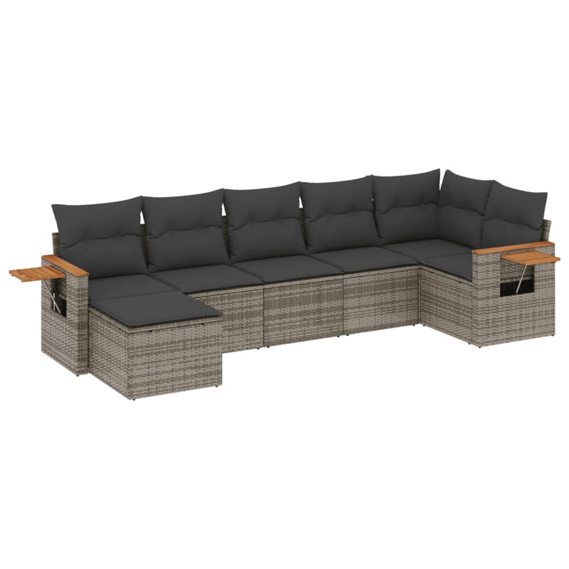 vidaXL 7 Piece Garden Sofa Set with Cushions Grey Poly Rattan