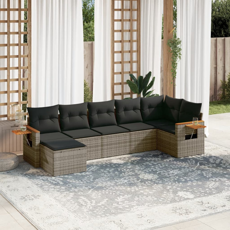 vidaXL 7 Piece Garden Sofa Set with Cushions Grey Poly Rattan