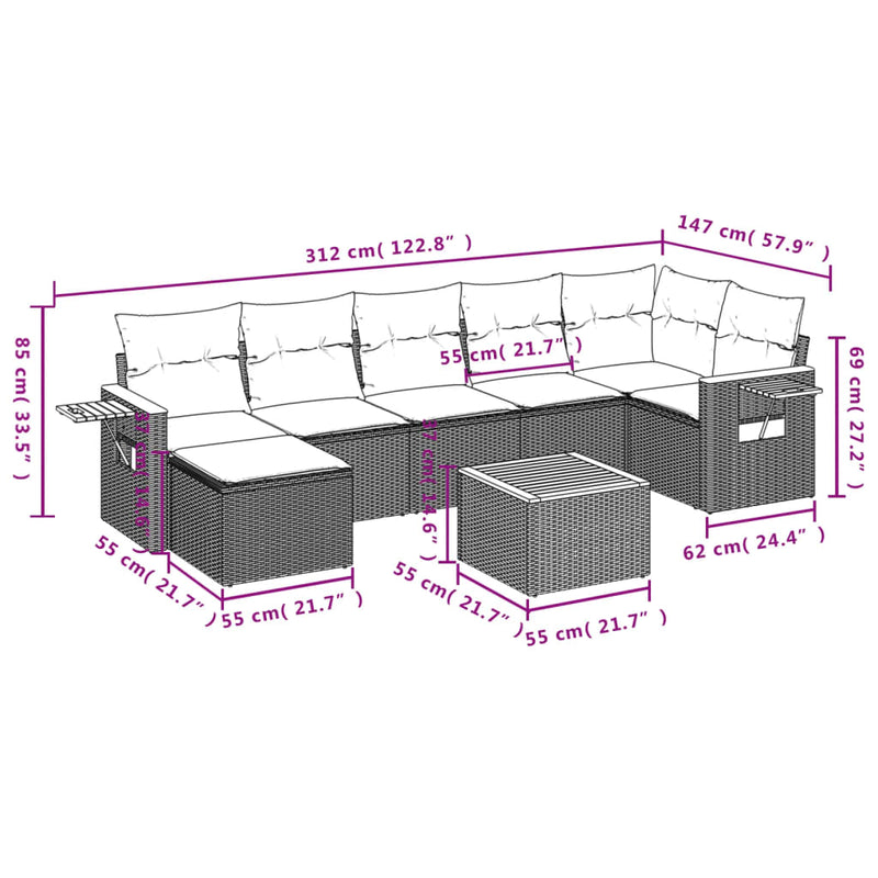 vidaXL 8 Piece Garden Sofa Set with Cushions Black Poly Rattan