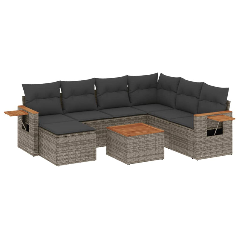 8 Piece Garden Sofa Set with Cushions Grey Poly Rattan