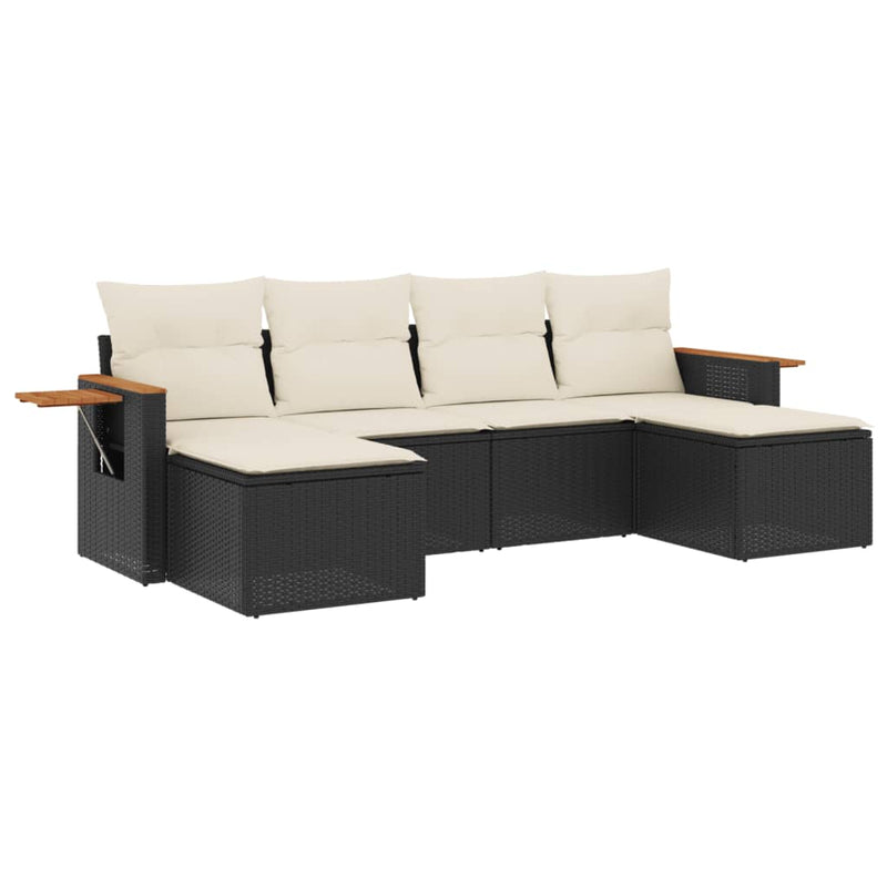 vidaXL 6 Piece Garden Sofa Set with Cushions Black Poly Rattan