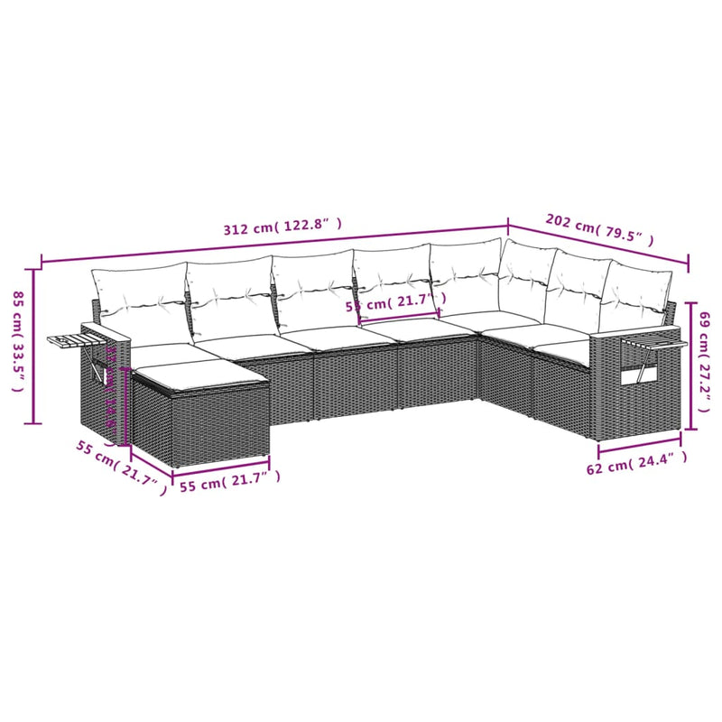 vidaXL 8 Piece Garden Sofa Set with Cushions Grey Poly Rattan