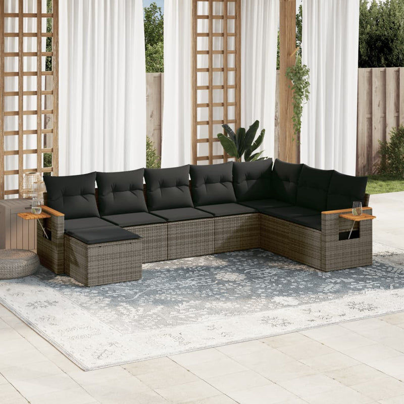 8 Piece Garden Sofa Set with Cushions Grey Poly Rattan