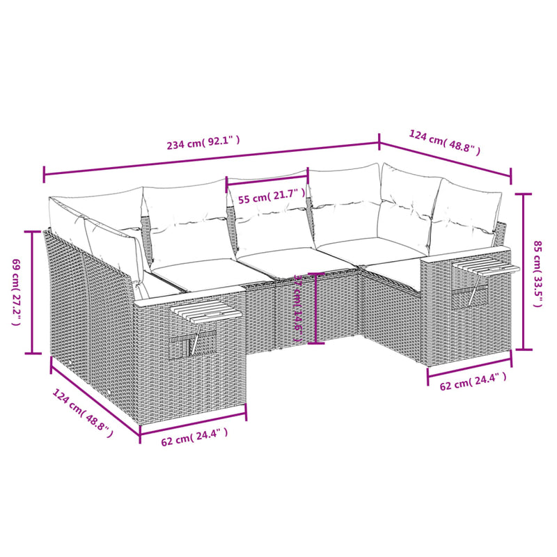 vidaXL 6 Piece Garden Sofa Set with Cushions Grey Poly Rattan