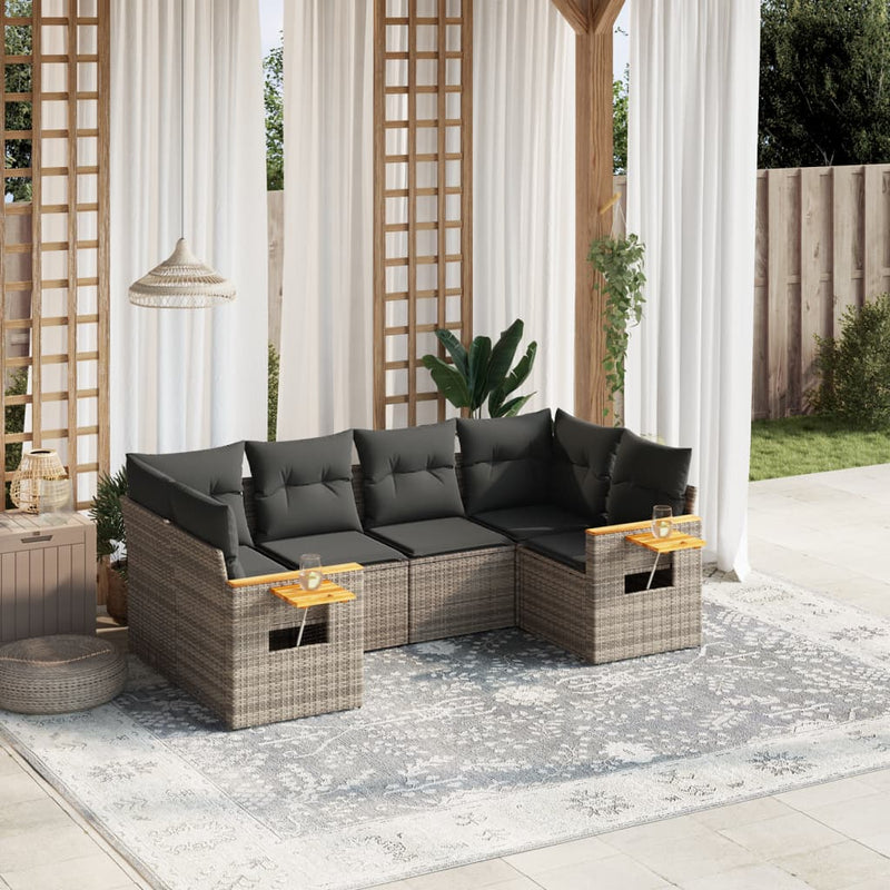 vidaXL 6 Piece Garden Sofa Set with Cushions Grey Poly Rattan