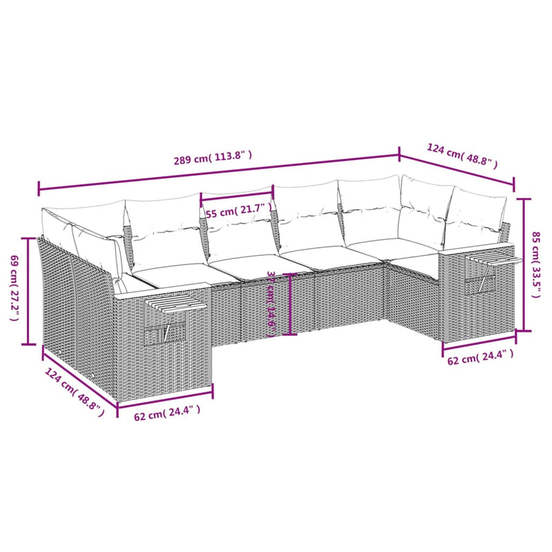 vidaXL 7 Piece Garden Sofa Set with Cushions Black Poly Rattan
