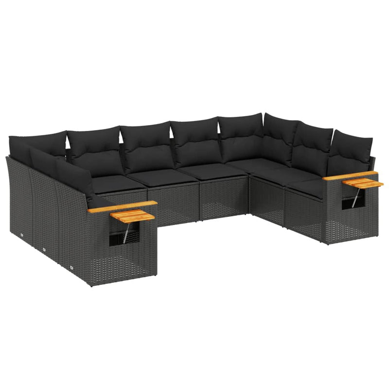 vidaXL 9 Piece Garden Sofa Set with Cushions Black Poly Rattan
