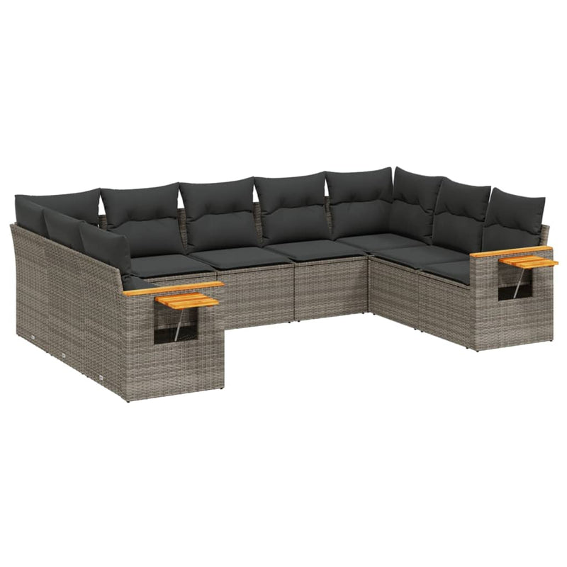 vidaXL 9 Piece Garden Sofa Set with Cushions Grey Poly Rattan