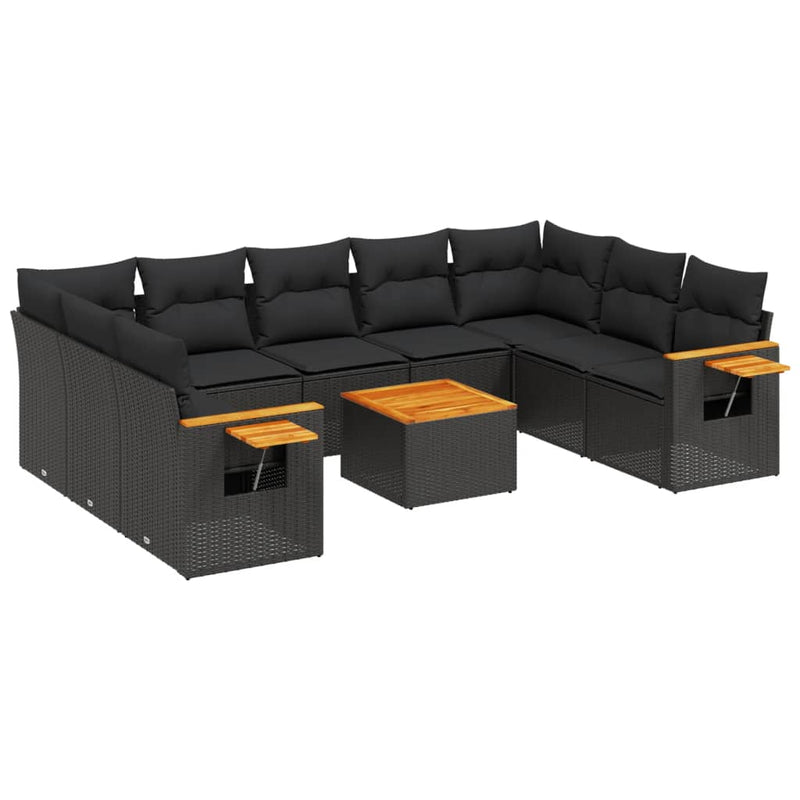 vidaXL 10 Piece Garden Sofa Set with Cushions Black Poly Rattan