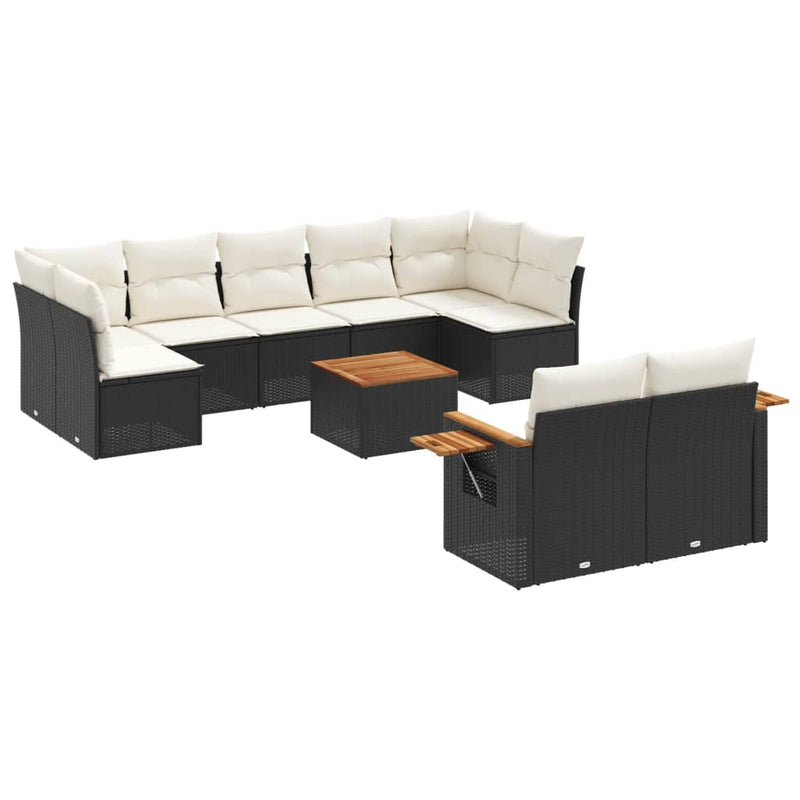 vidaXL 10 Piece Garden Sofa Set with Cushions Black Poly Rattan