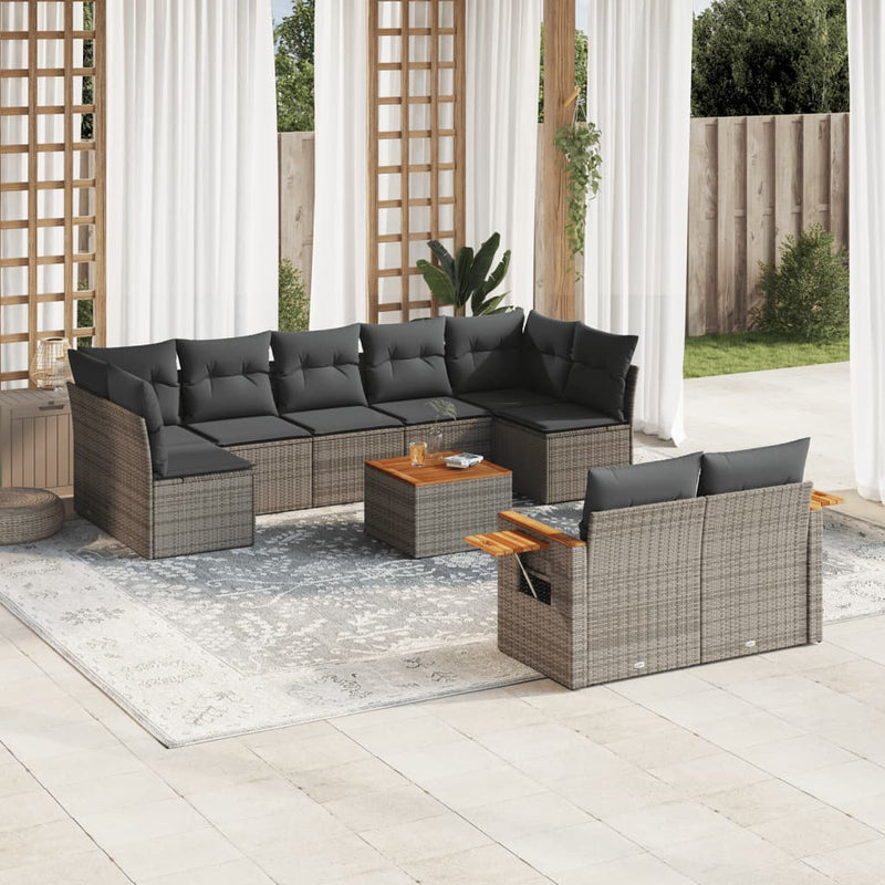 vidaXL 10 Piece Garden Sofa Set with Cushions Grey Poly Rattan