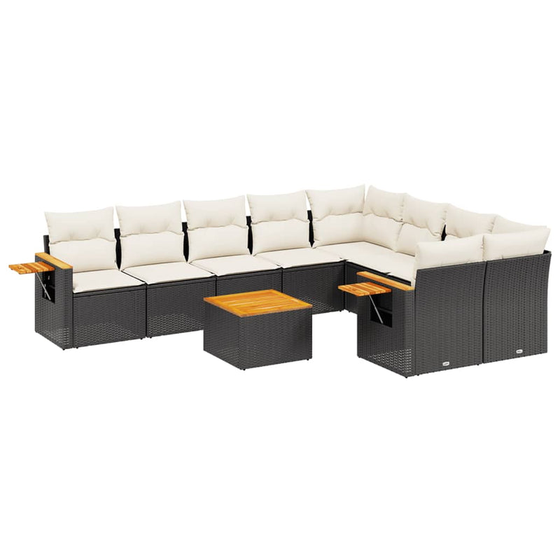 vidaXL 10 Piece Garden Sofa Set with Cushions Black Poly Rattan