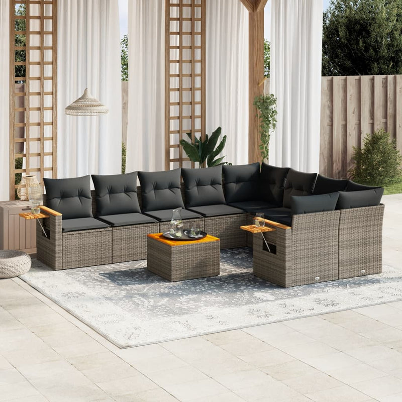 vidaXL 10 Piece Garden Sofa Set with Cushions Grey Poly Rattan