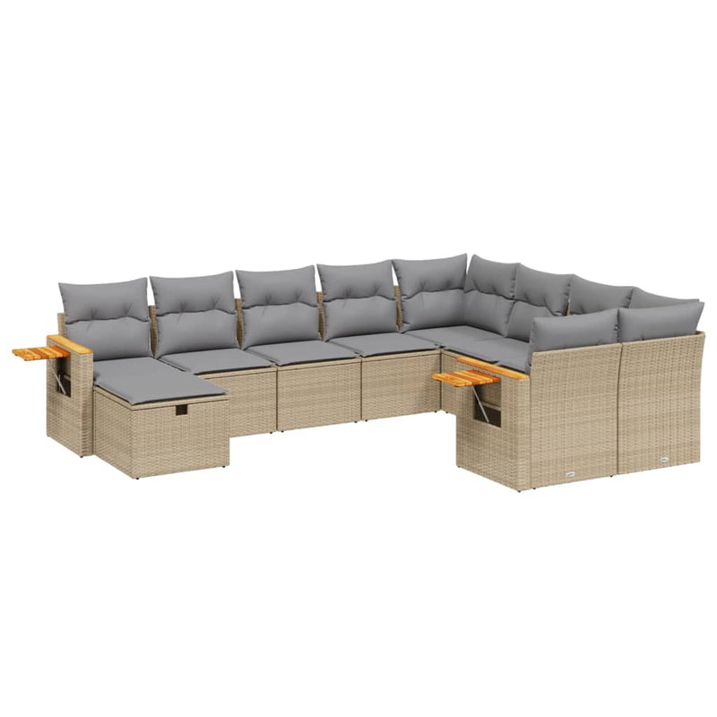 vidaXL 10 Piece Garden Sofa Set with Cushions Beige Poly Rattan