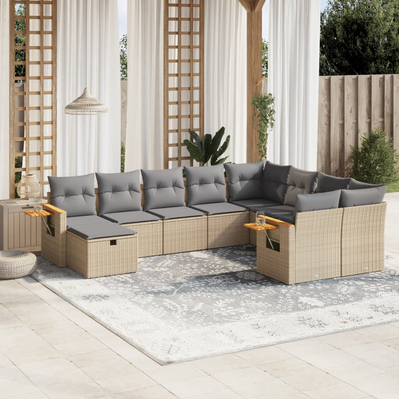 vidaXL 10 Piece Garden Sofa Set with Cushions Beige Poly Rattan