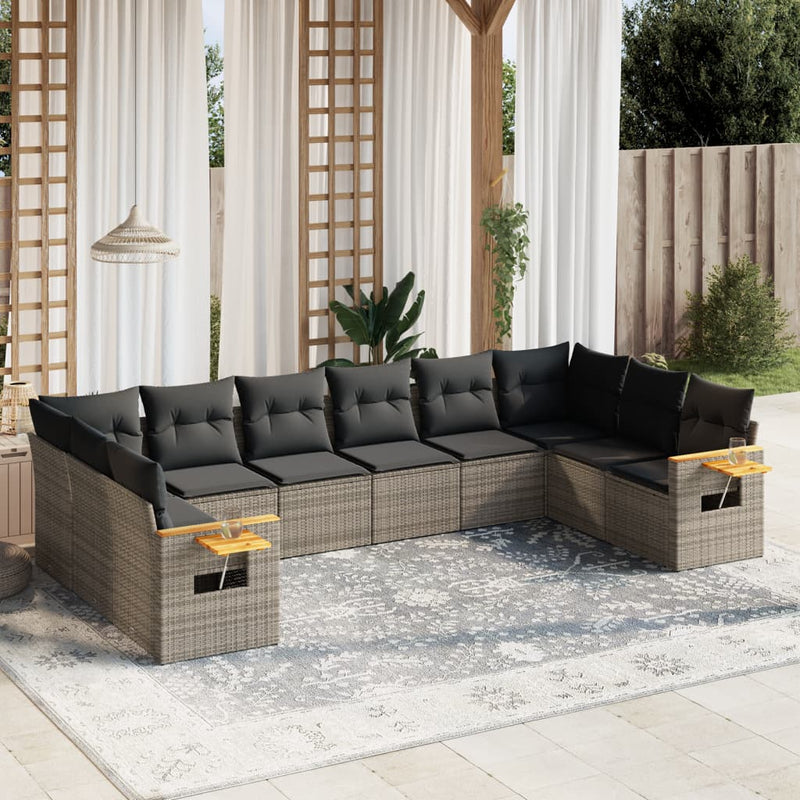 vidaXL 10 Piece Garden Sofa Set with Cushions Grey Poly Rattan