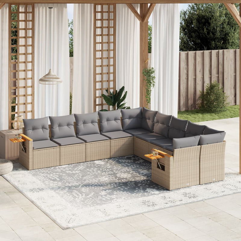 vidaXL 10 Piece Garden Sofa Set with Cushions Beige Poly Rattan