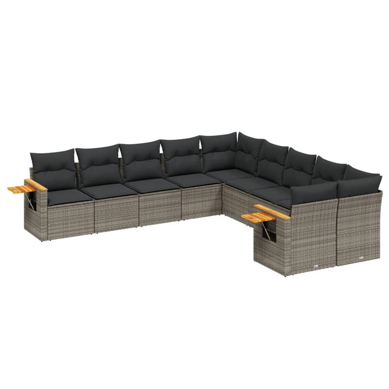 vidaXL 10 Piece Garden Sofa Set with Cushions Grey Poly Rattan