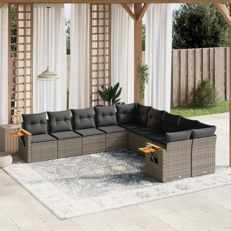 vidaXL 10 Piece Garden Sofa Set with Cushions Grey Poly Rattan