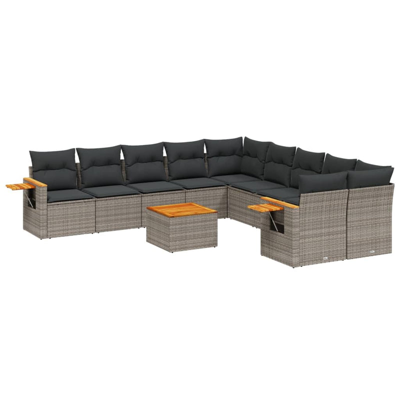 vidaXL 11 Piece Garden Sofa Set with Cushions Grey Poly Rattan