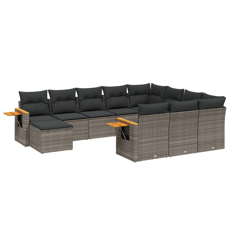 11 Piece Garden Sofa Set with Cushions Grey Poly Rattan