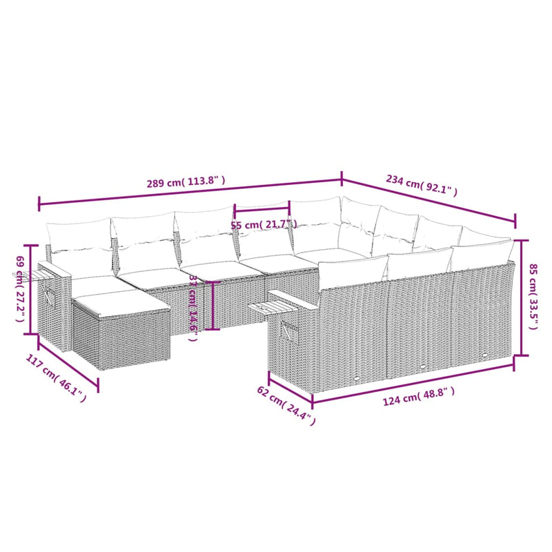 vidaXL 11 Piece Garden Sofa Set with Cushions Grey Poly Rattan