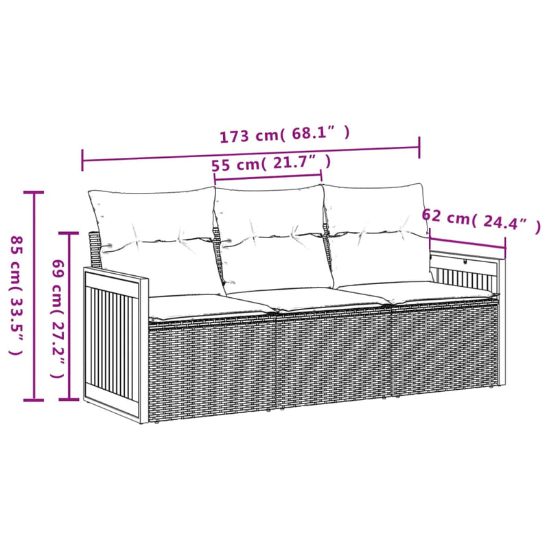 vidaXL 3 Piece Garden Sofa Set with Cushions Grey Poly Rattan