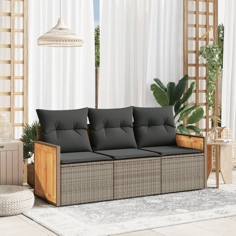 vidaXL 3 Piece Garden Sofa Set with Cushions Grey Poly Rattan